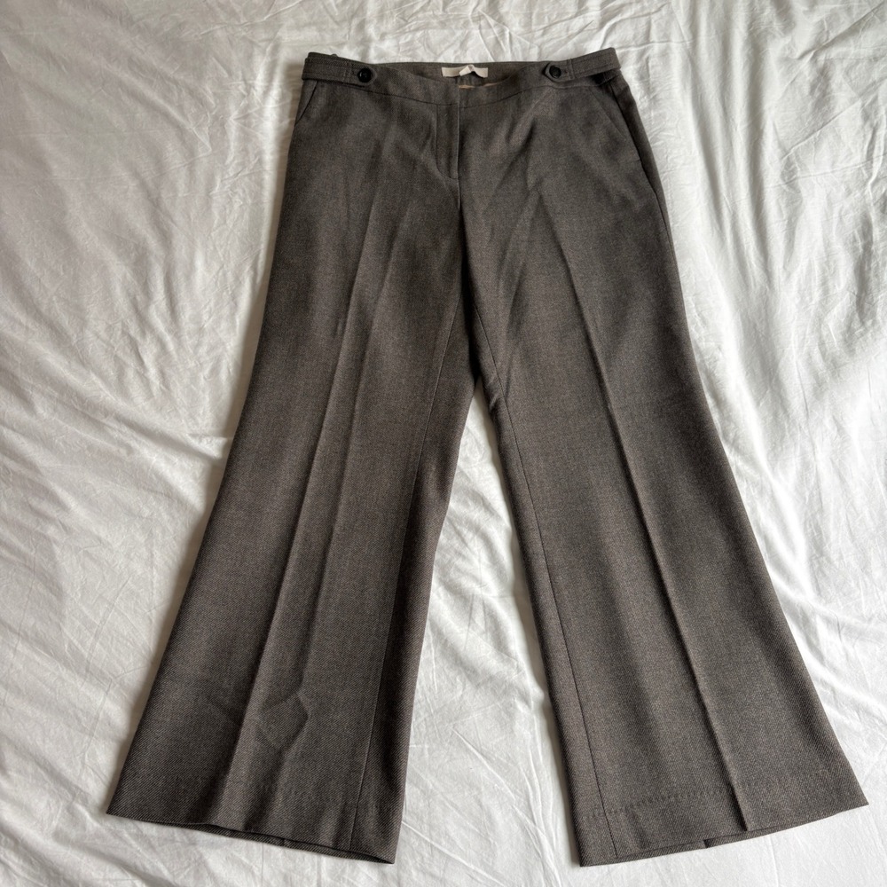 Ann Taylor Loft Brown Gray Tweed Wide Leg Trousers Side Tab Tailored Pants